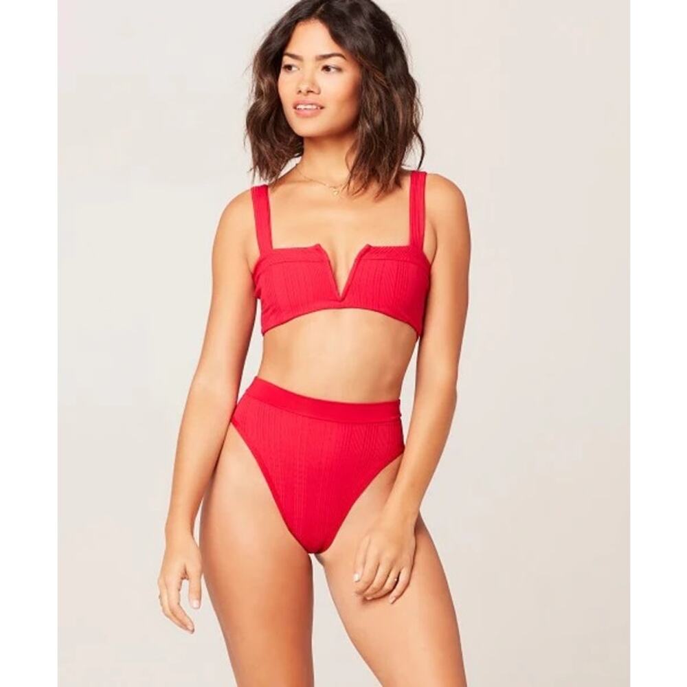 L SPACE $99 Ribbed Frenchi Bikini Bottom Bitsy Cut in Red (No Top) Size S/P